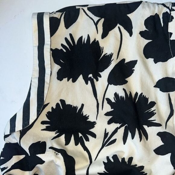 Zoe & Claire Black & Cream Floral Print Midi Dress Striped Waist Tie & Hem Sz M - Picture 12 of 13